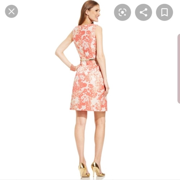 Tahari ASL Gold Metallic Jacquard Floral Dress - Picture 3 of 8